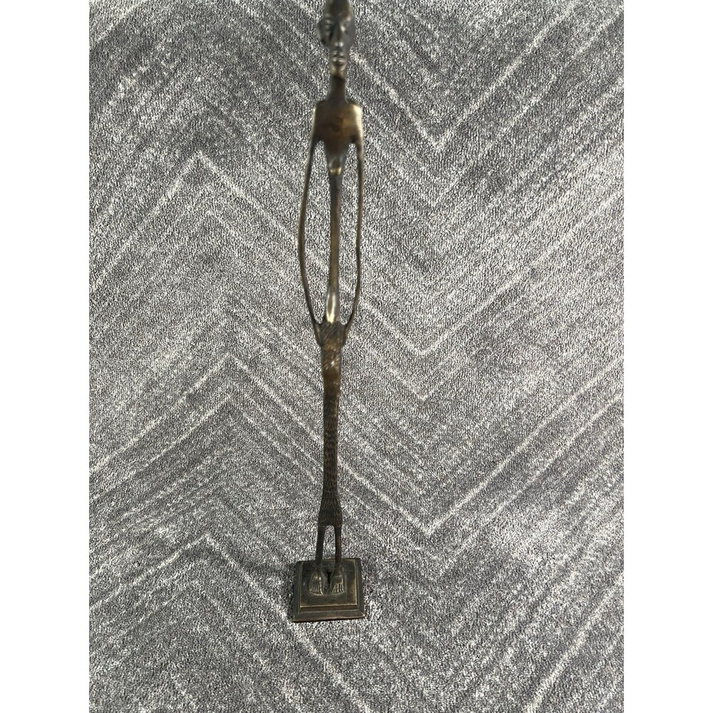 Brass Elongated  Tall Abstract African Tribal Women Sculpture Statue 18 3/8"